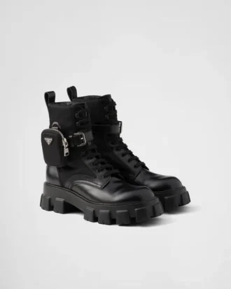 Cizme Monolith din piele periată și Re-Nylon cu buzunar
