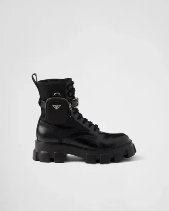 Cizme Monolith din piele periată și Re-Nylon cu buzunar