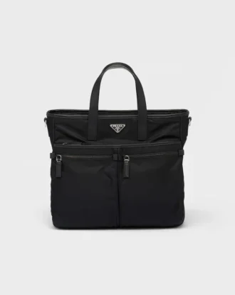 Geantă de mână din Re-Nylon și piele Saffiano