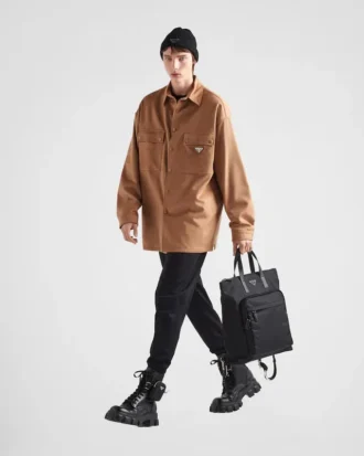 Geantă de mână din Re-Nylon și piele Saffiano