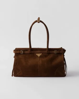 Geantă de mână mare din piele de căprioară Prada Bonnie