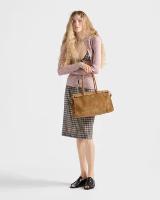 Geantă de mână mare din piele de căprioară Prada Bonnie