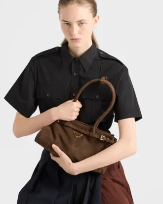 Geantă de mână Prada Bonnie Medium din piele nubuc