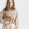 Geantă de mână Prada Bonnie mică din in și piele Geantă de mână Prada Bonnie mică din in și piele