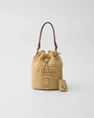 Geantă mini tip sac din croșetat și piele