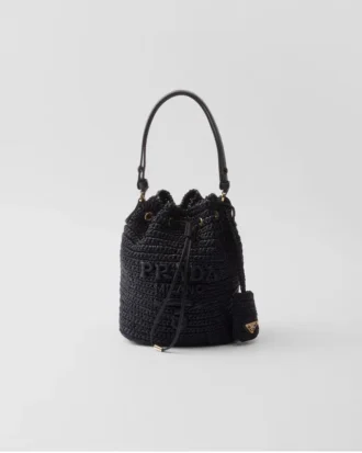 Geantă mini tip sac din croșetat și piele