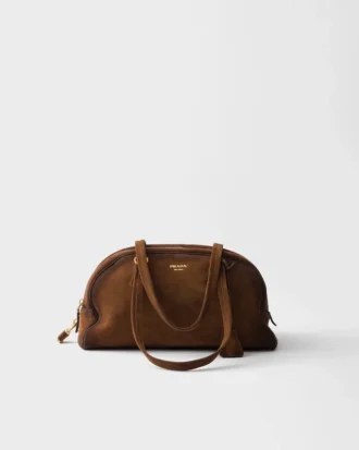 Geantă Prada Bowling Medium din piele de căprioară
