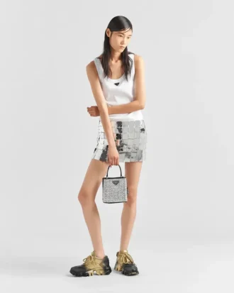 Geantă Prada Panier din satin cu cristale Geantă Prada Panier din satin cu cristale