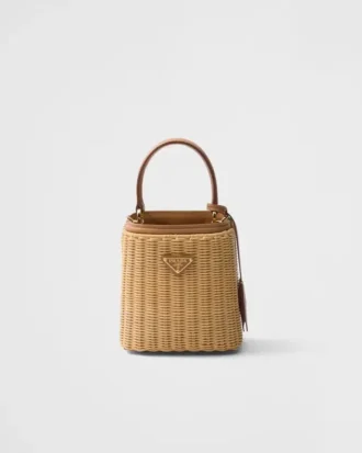 Geantă Prada Panier Mini din răchită și piele Geantă Prada Panier Mini din răchită și piele