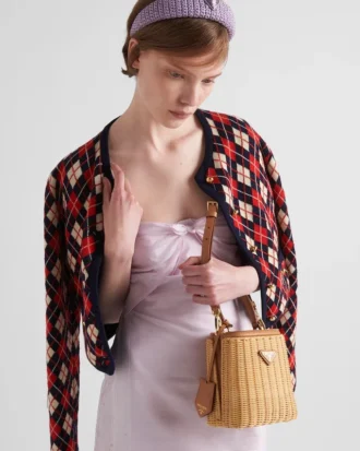 Geantă Prada Panier Mini din răchită și piele Geantă Prada Panier Mini din răchită și piele
