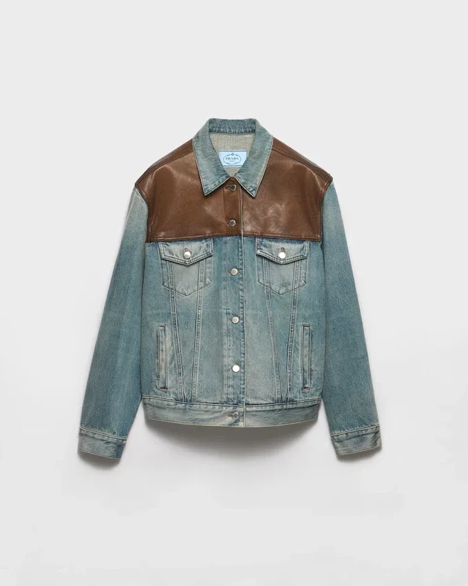 Jachetă blouson din denim și piele Jachetă blouson din denim și piele