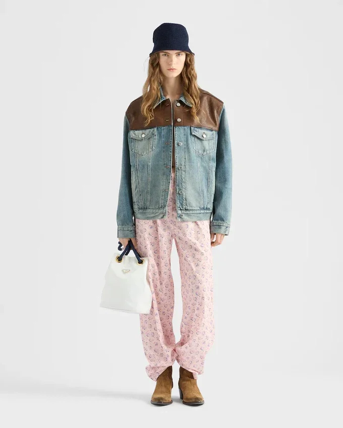 Jachetă blouson din denim și piele Jachetă blouson din denim și piele