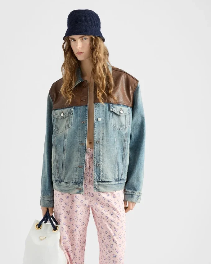Jachetă blouson din denim și piele Jachetă blouson din denim și piele