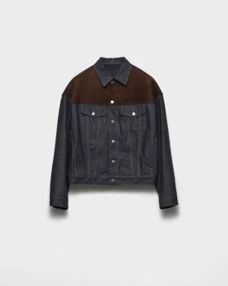 Jachetă blouson din denim și piele de căprioară Jachetă blouson din denim și piele de căprioară