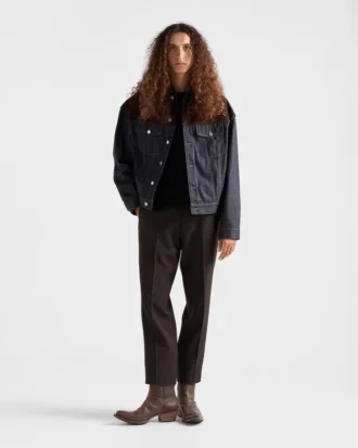 Jachetă blouson din denim și piele de căprioară Jachetă blouson din denim și piele de căprioară