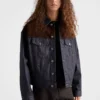 Jachetă blouson din denim și piele de căprioară Jachetă blouson din denim și piele de căprioară