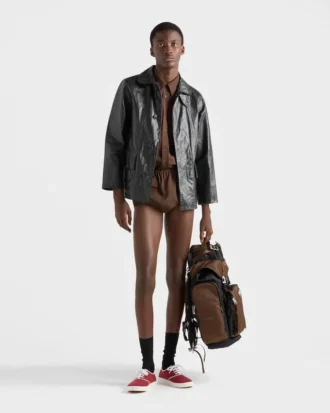 Jachetă blouson din piele cu aspect vintage