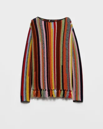 Pulover din lână multicolor cu franjuri