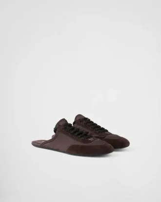 Re-Nylon și pantofi cu toc înalt din piele de căprioară