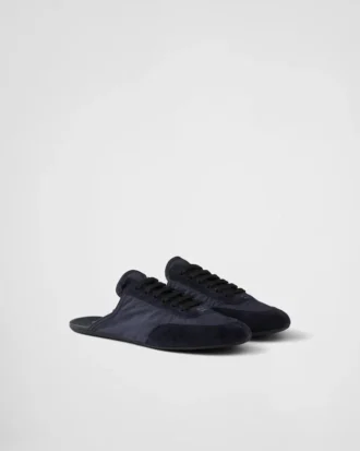 Re-Nylon și pantofi cu toc înalt din piele de căprioară