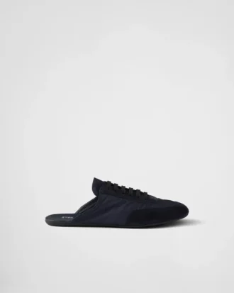 Re-Nylon și pantofi cu toc înalt din piele de căprioară