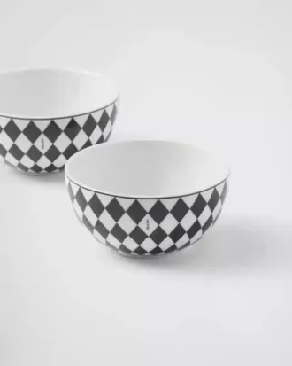 Set de două boluri de porțelan pentru orez sau cereale – Checkerboard