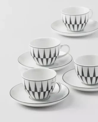 Set de patru cești de espresso din porțelan – Dungi
