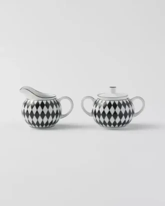 Set de ulcior pentru lapte și zaharniță din porțelan – Checkerboard