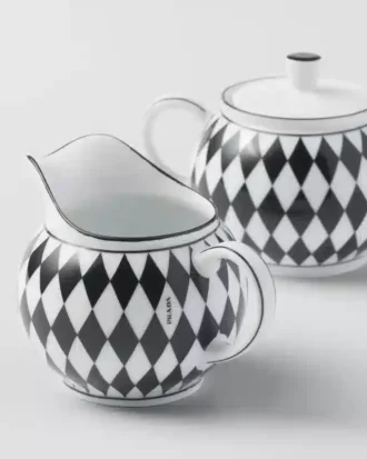 Set de ulcior pentru lapte și zaharniță din porțelan – Checkerboard