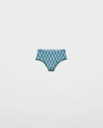 Slip de bikini din jersey cu imprimeu în carouri