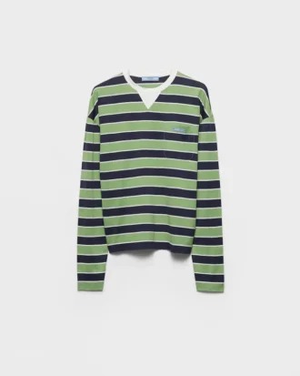 Tricou cu mâneci lungi din bumbac Lisle cu dungi Bayadere