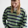 Tricou cu mâneci lungi din bumbac Lisle cu dungi Bayadere Tricou cu mâneci lungi din bumbac Lisle cu dungi Bayadere
