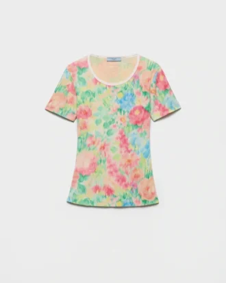 Tricou din bumbac cu nervuri imprimat