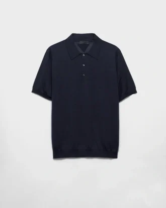 Tricou polo din cașmir și mătase