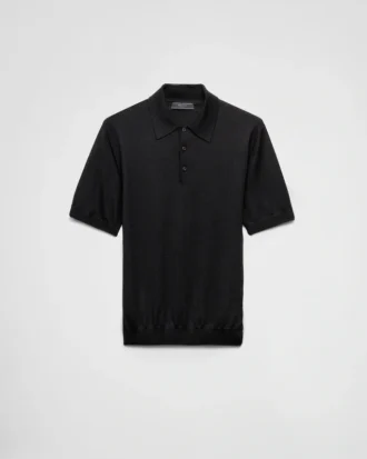 Tricou polo din cașmir și mătase