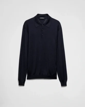 Tricou polo din cașmir și mătase